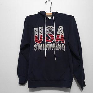 80s USA Swimming Hoodie, Raglan Sleeve Pullover Sweatshirt, Clearance